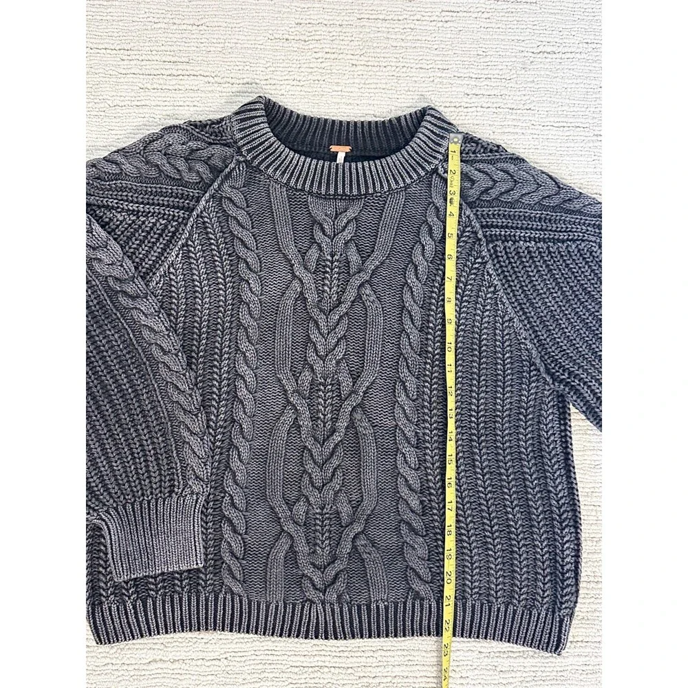 FREE PEOPLE Frankie Cable Knit Size L Black Sweater Fisherman Coastal Cabincore